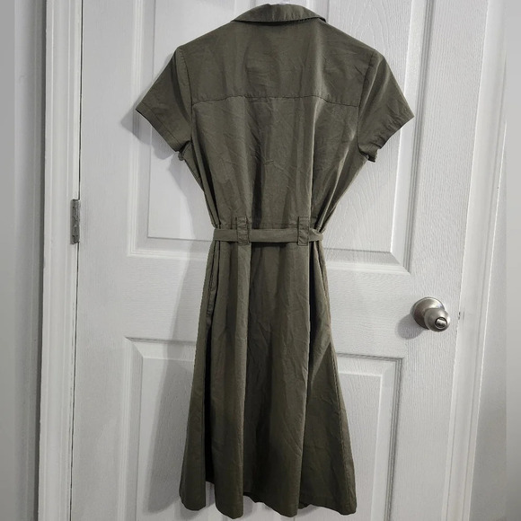 JDY green trench coat dress belted collared lagenlook Military size 36 - Picture 3 of 13